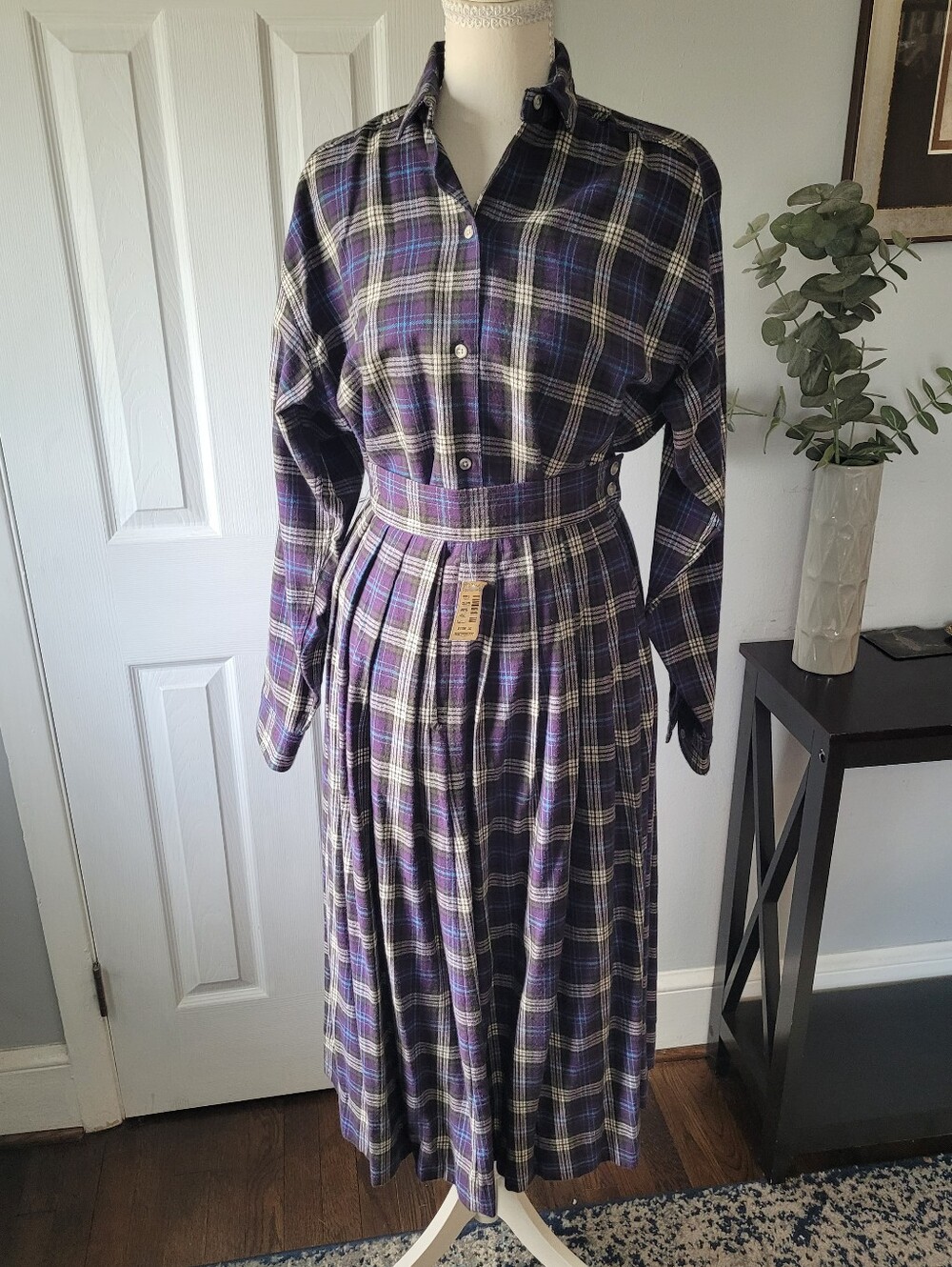 Vintage Woolrich Woman Deadstock Purple Plaid Flannel Shirt Skirt Set NWT USA